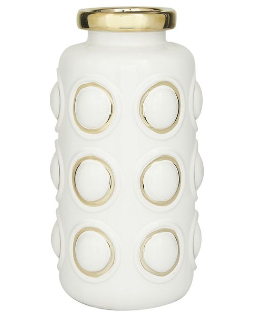 CosmoLiving by Cosmopolitan White Ceramic Vase With Gold Circle Accents