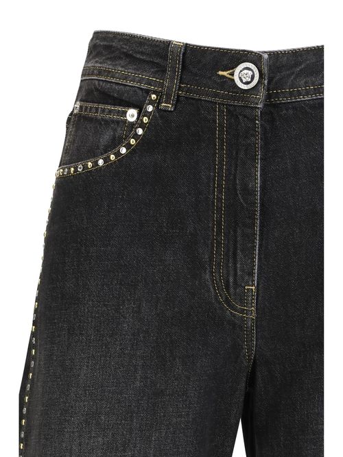 Studded and Crystal-Embellished Jeans — Black
