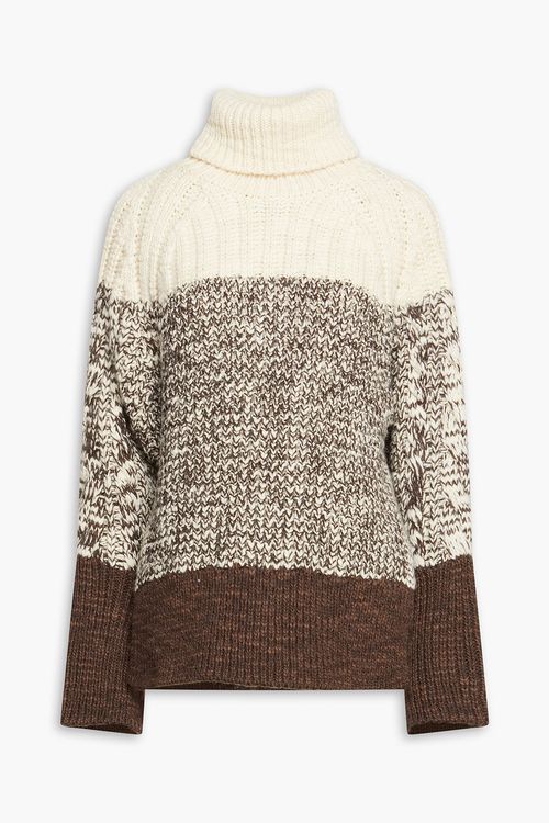 Color-block marled ribbed wool turtleneck sweater - Brown - XS