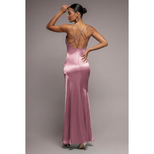 Goddiva Cowl Neck With Strappy Back Satin Maxi - Blush