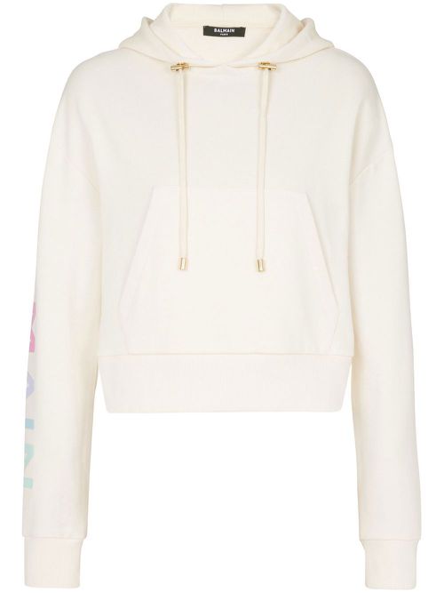 Logo-print cropped hoodie - White
