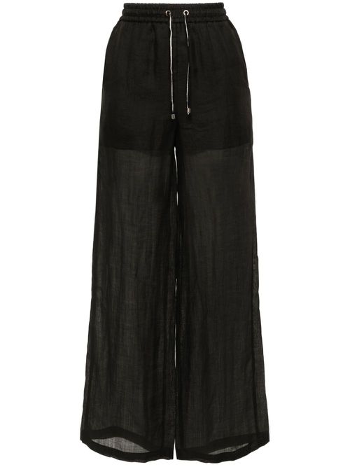 Semi-sheer straight-leg trousers - Black