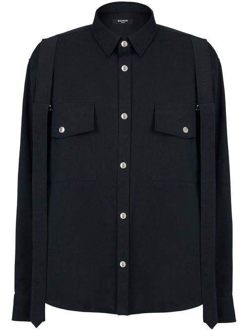 Chest flap-pocket detail shirt - Black