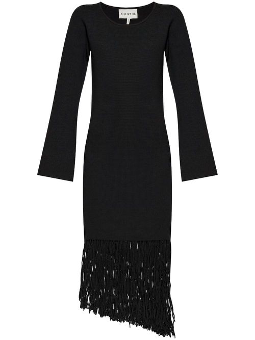Fringe-detail midi dress - Black