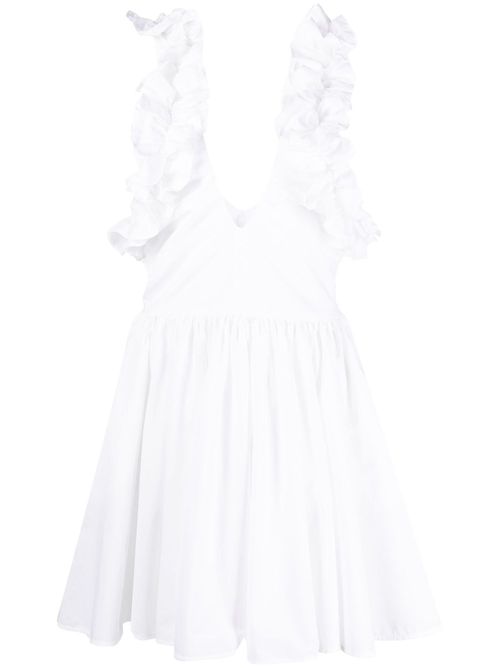 Ruffled-sleeve flared dress - White