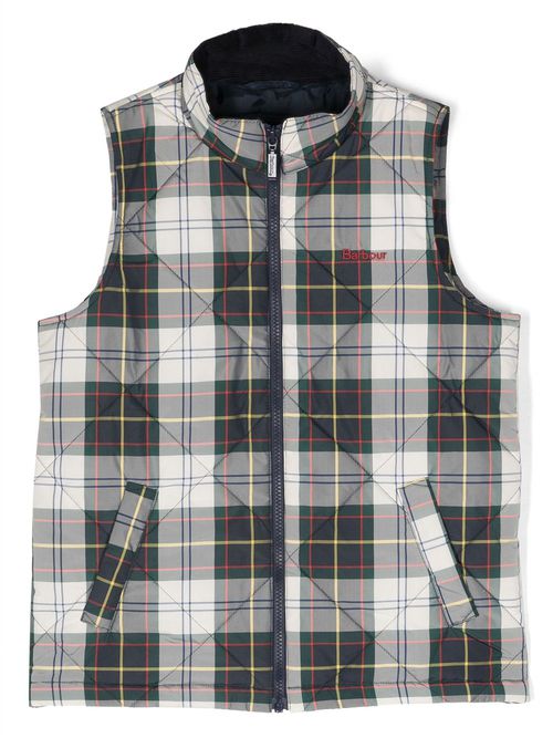 Plaid-pattern padded gilet - Blue
