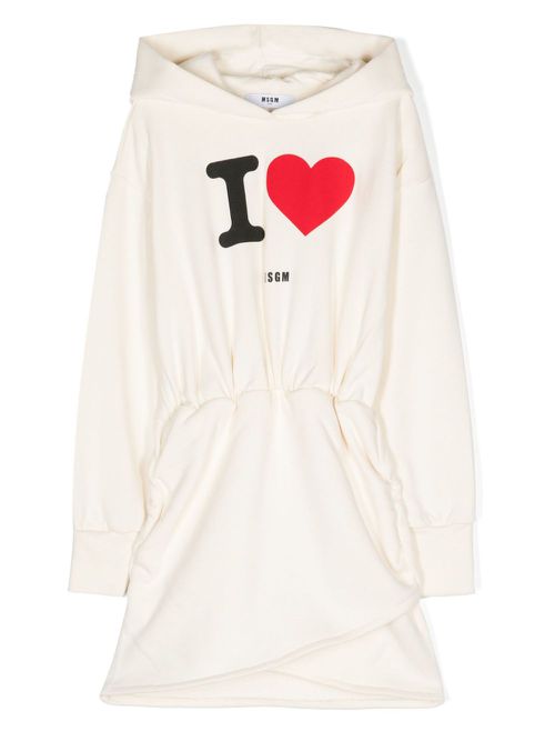 Slogan-print hooded dress - Neutrals
