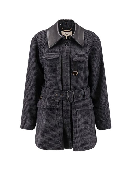 Virgin Wool Trench With Leather Collar