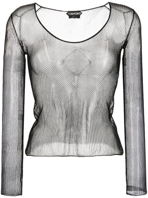 Sheer ribbed jersey top - Black