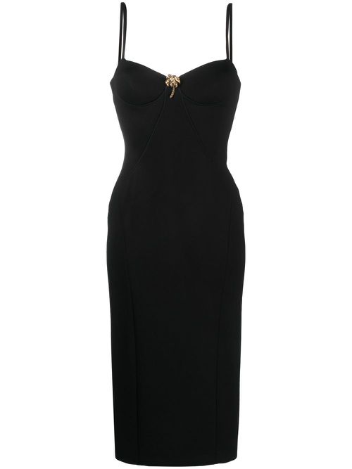 Brooch-detail midi dress - Black