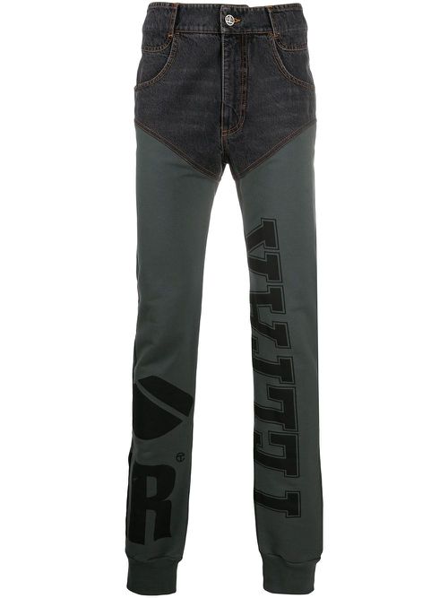Panelled logo-print trousers - Black