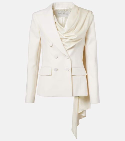Scarf-detail virgin wool gabardine blazer