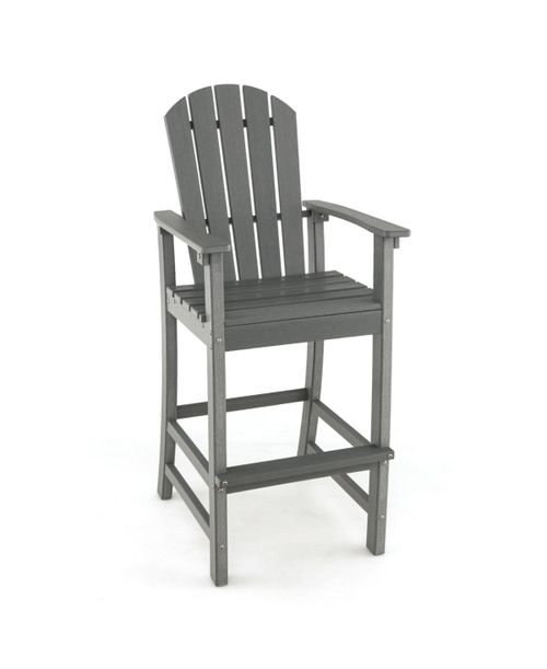 30 Inches Counter Height Outdoor Hdpe Bar Stool with Armrests and Footrest - Grey