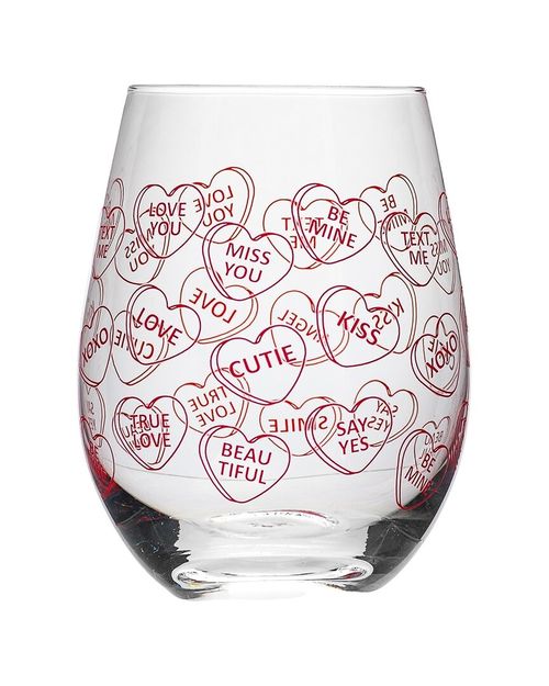 Candy Hearts Stemless Wine Glasses Gift Set