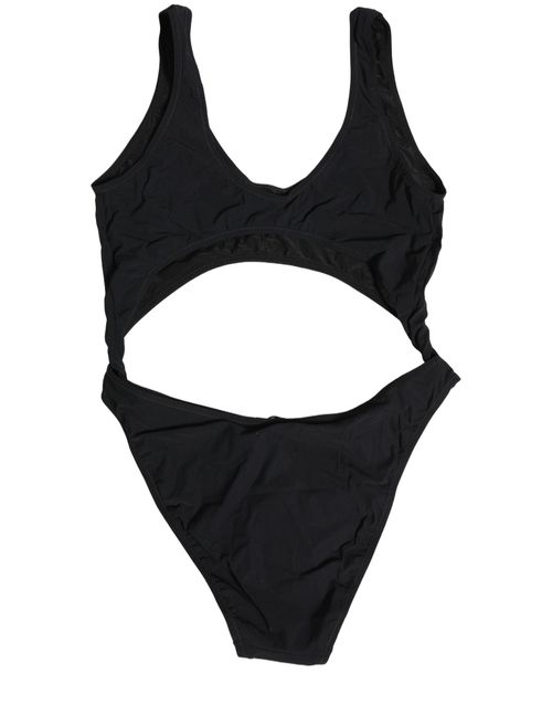 Cutout Logo One-Piece Swimsuit — Black