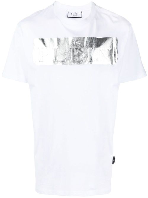 Metallic-detail logo T-shirt - White