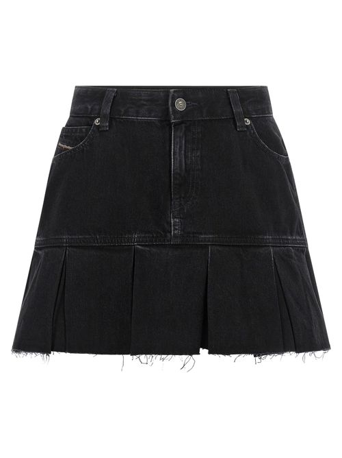 Pleated Denim Skirt — Black