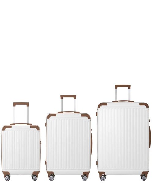 Brown 3Pc Premium Abs Luggage Set With Multi-Position Handle, Silent Spinner Wheels & Tsa-Approved Lock