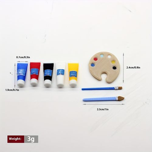 TEMU 1:12 Dollhouse Playset With Miniature Paint Brushes, Palette, And Artists' Colors - Detailed Plastic Model For Dollhouse Decor, Ideal For