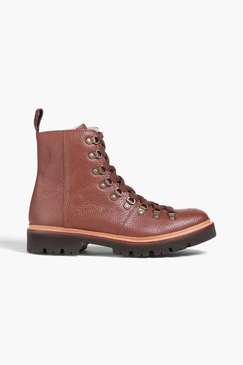 Nanette shearling-lined pebbled-leather combat boots