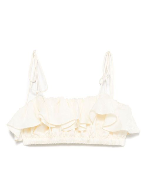 Ruffled-trim linen top - Yellow