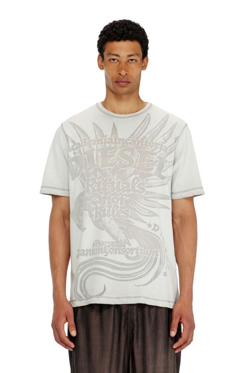 Jersey T-shirt with embossed graphic - T-Shirts - Man - Grey