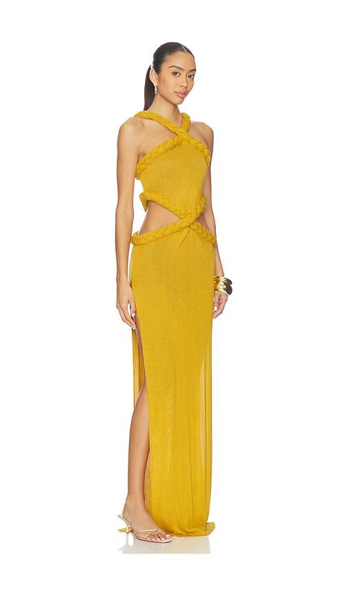 Bronx and Banco Knit Celeste Halterneck Dress in Mustard. XS. Also in S, M