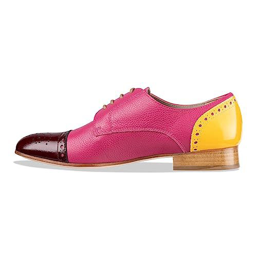 FSJ Women Perforated Lace-up Oxfords Multicolor Leather Cap Toe Comfort Flat Pumps Vintage Girls Ladis Oxfords Shoes