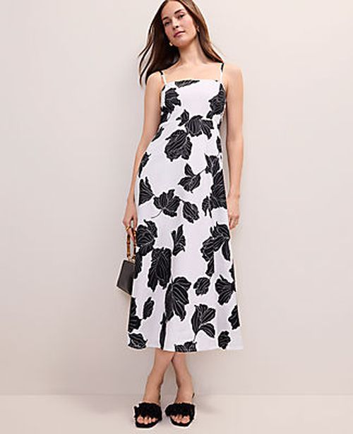 Ann Taylor Petite Floral Midi Dress in Linen Blend