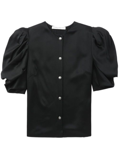 Puff-sleeve collarless shirt - Black