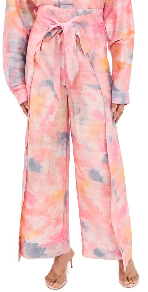 Two Panel Wrap Silk Pants Tropical Storm Hand Dye
