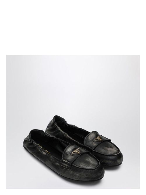 Prada Women's Moccasin In Vintage-Effect Nappa Leather Loafer in Black | Size 36 | 1D922N0056H3 Color F0002