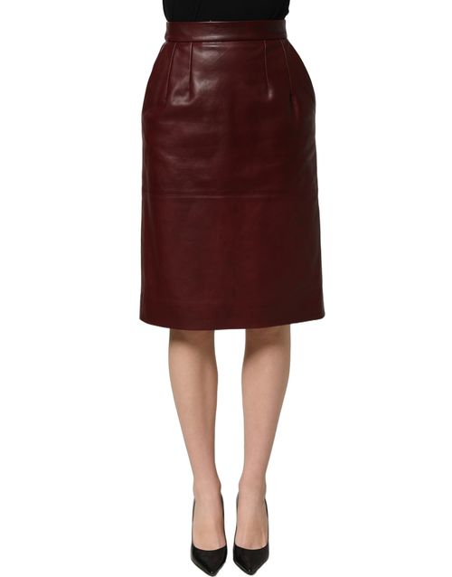 Leather High-Waist Pencil Skirt — Burgundy