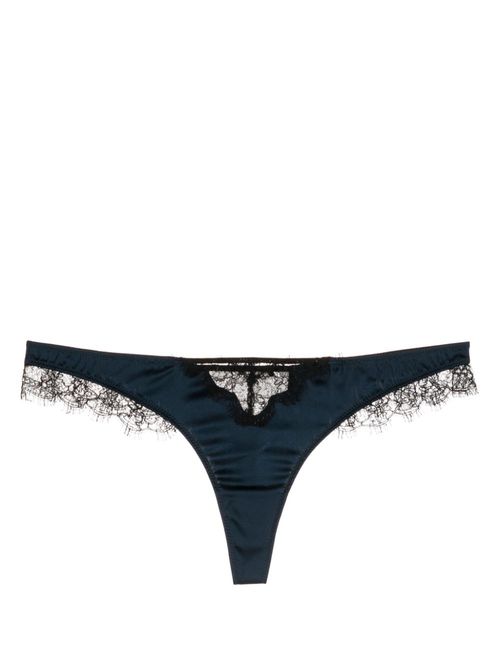 Lace Inset silk thong - Blue