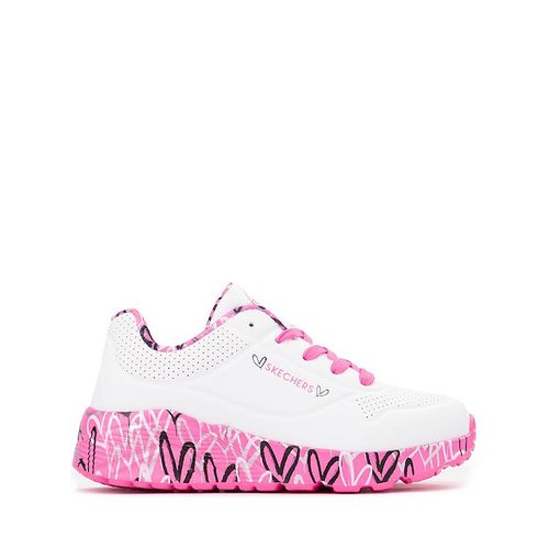 Skechers Street&trade; x JGoldcrown: Uno Lite: Lovely Luv Sneaker - Little Kid / Big Kid - White / Hot Pink