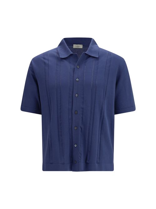 Ajour-Detailed Cotton Polo Shirt — Navy