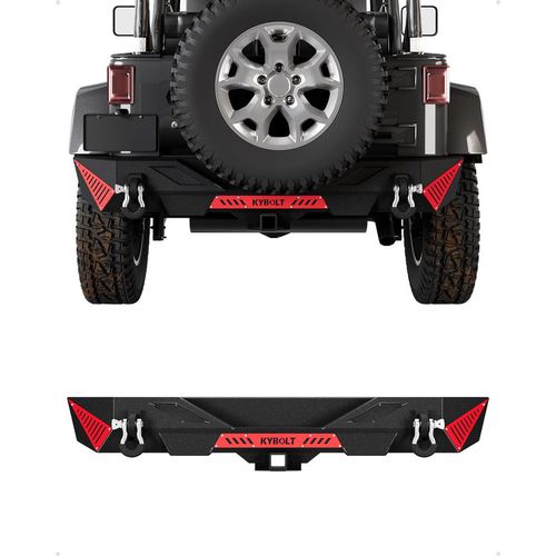 Garvee Rear Bumper Compatible with 2007-2018 Jeep Wrangler JK & JKU Unlimited 2/4 Doors, Off Road Back Bumper with Hitch Receiver & 2 x D-Rings Paintable Armor