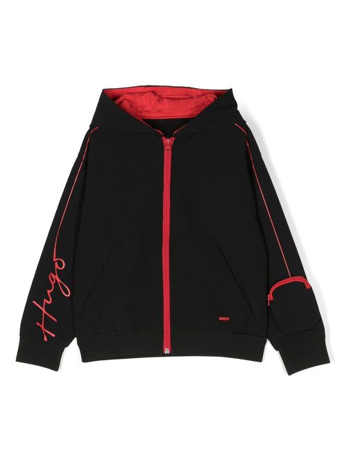 Logo-print zipped hoodie - Black