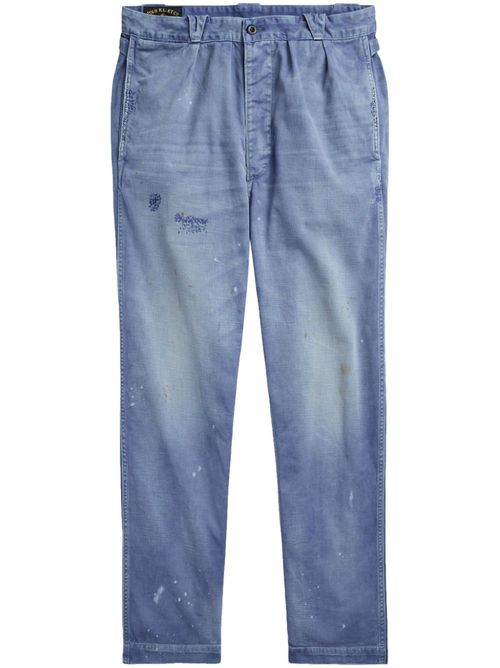 Paint splatter-print tapered trousers - Blue