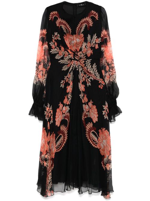 Floral-print midi dress - Black