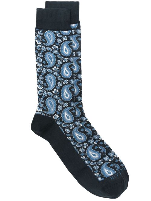 Paisley-jacquard socks - Blue