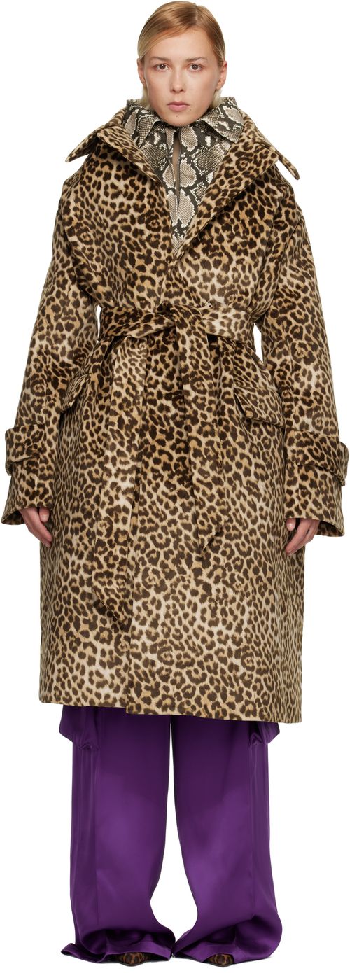 Brown Oversized Faux-Suede Trench Coat