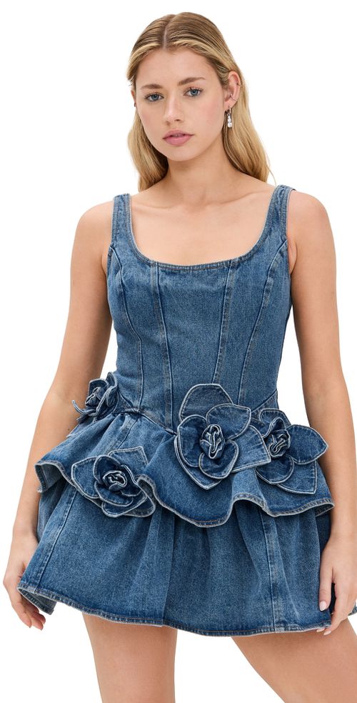 Devyn Denim Dress with Rose Detail Saxe Blue