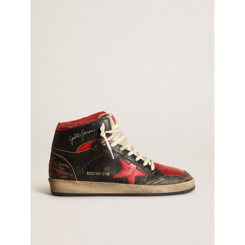 Golden Goose - Men's Sky-star In Glossy Black Leather With Red Star, Man
