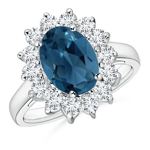 Angara 3.25 Carats Princess Diana Inspired London Blue Topaz Ring with Halo in Platinum