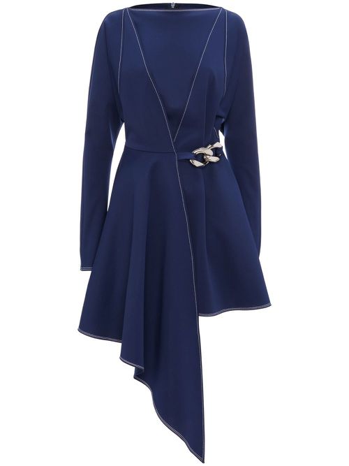Chain link-embellished asymmetric dress - Blue