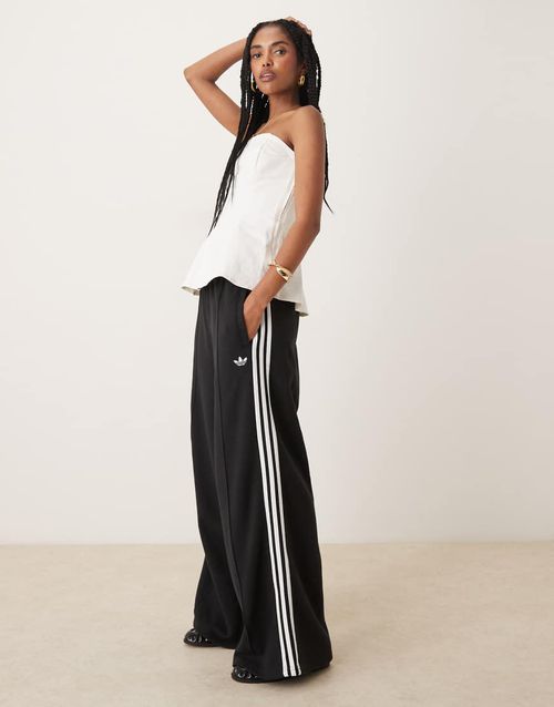 3 stripe wide leg joggers in black
