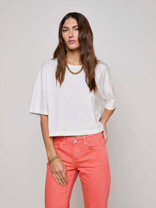 L'AGENCE Daria Oversized Cropped T-Shirt In White