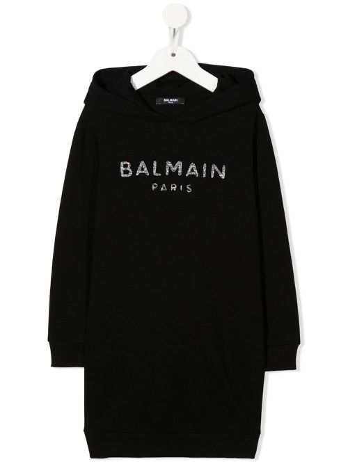 Logo print hoodie dress - Black