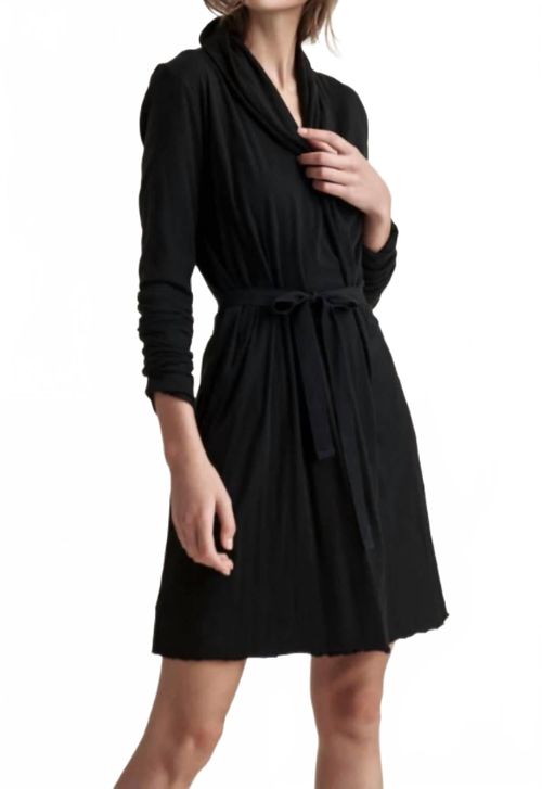Basic Double Layer Wrap Robe In Black